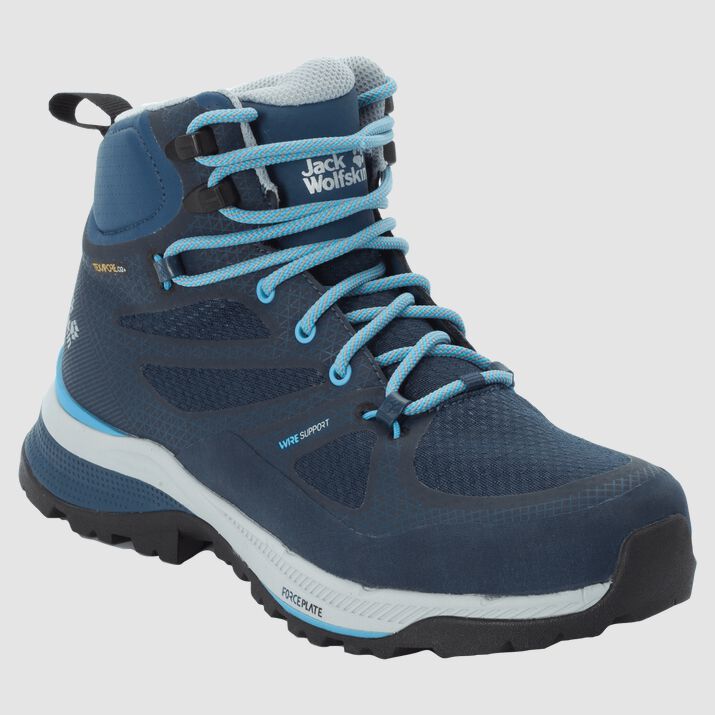 Jack Wolfskin Womens Force Striker Texapore Mid Hiking Shoes Dark Blue/Light Blue 497680LOI